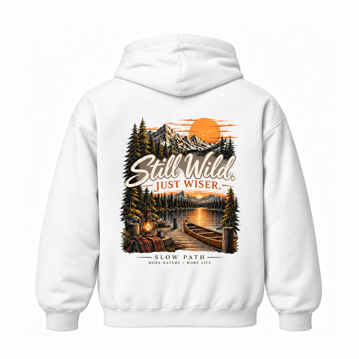 Slow Path Vintage Mountain Lake Camping & Canoe Graphic  Hoodie