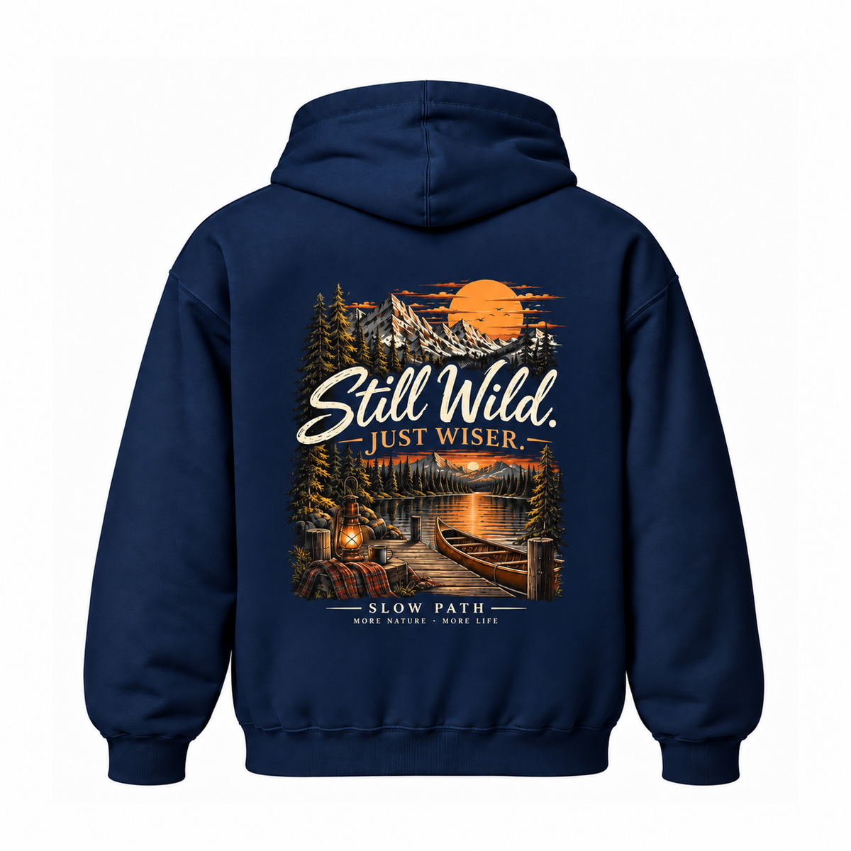 Slow Path Vintage Mountain Lake Camping & Canoe Graphic  Hoodie