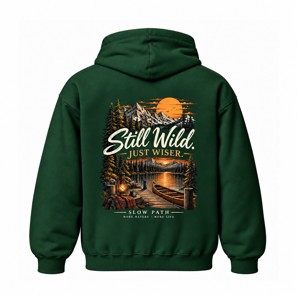 Slow Path Vintage Mountain Lake Camping & Canoe Graphic  Hoodie