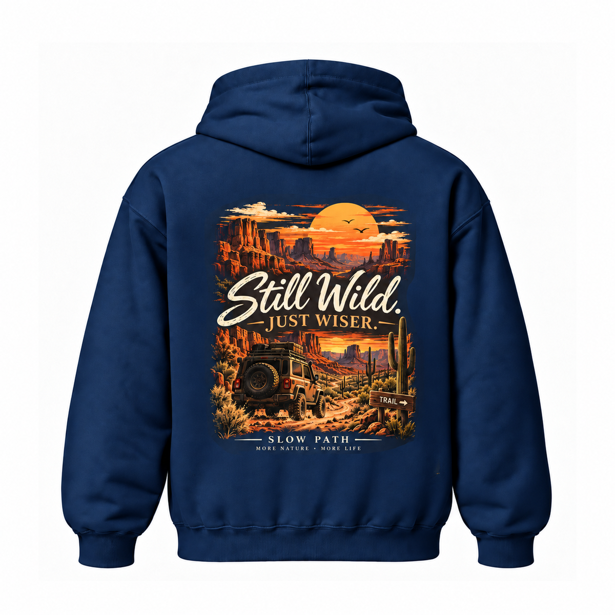 Slow Path Vintage Desert Off-Road Adventure & Canyon Sunset Graphic Hoodie