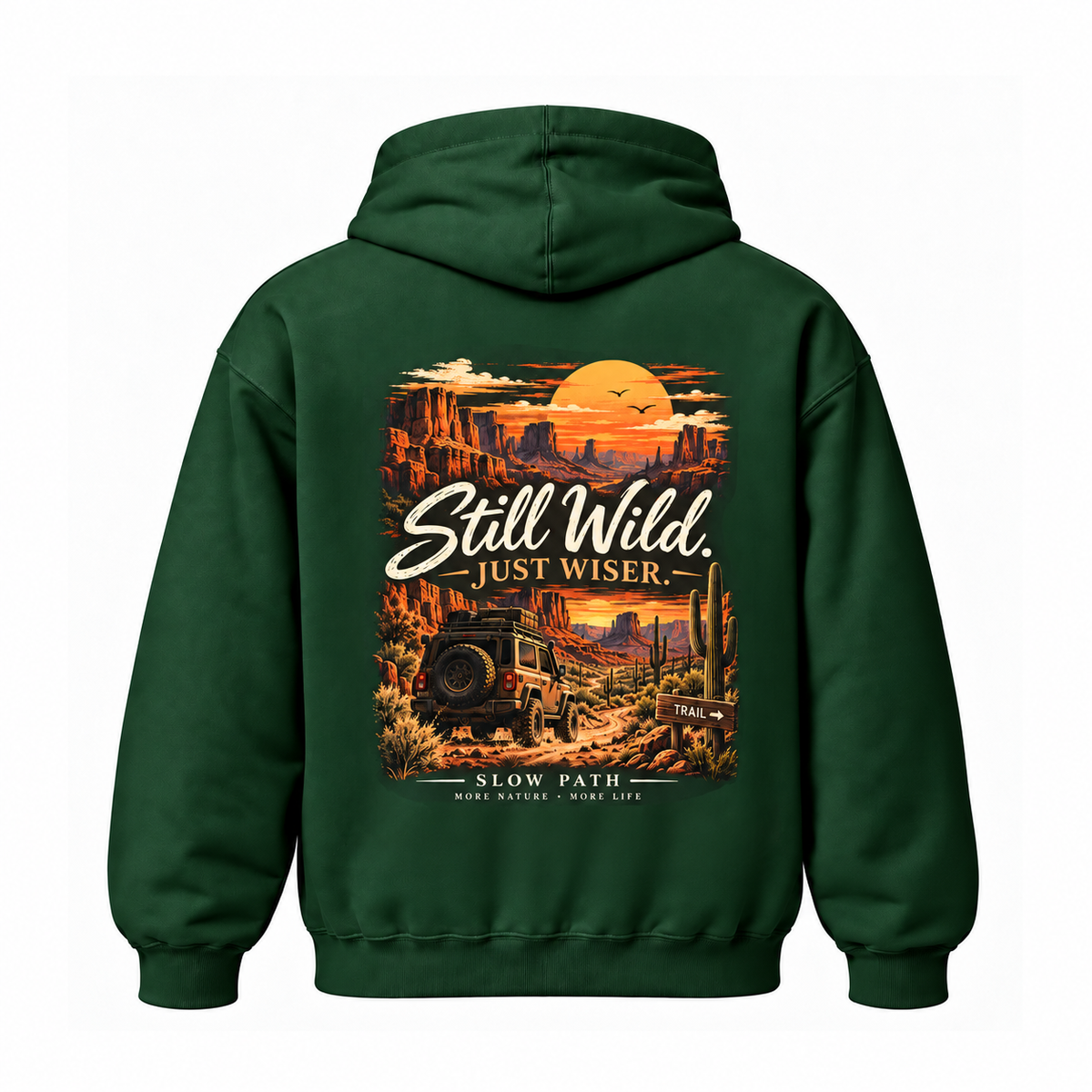 Slow Path Vintage Desert Off-Road Adventure & Canyon Sunset Graphic Hoodie