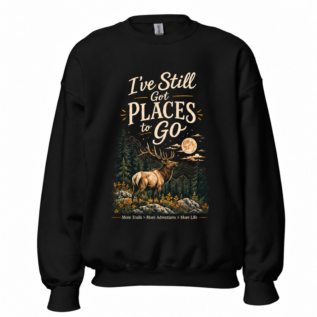 Slow Path Vintage Elk Wildlife, Moonlit Forest & Outdoor Adventure Graphic Sweatshirt