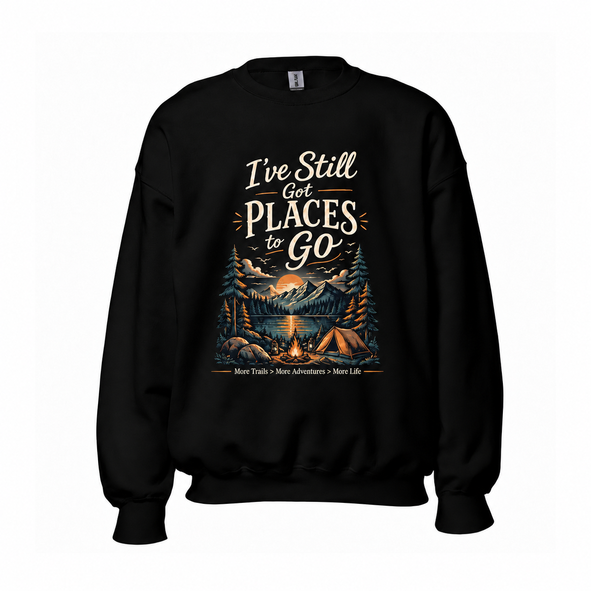 Slow Path Vintage Mountain Camping & Sunset Lake Graphic  Sweatshirt