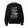 Slow Vintage Mountain Lake Cabin & Canoe Adventure Graphic Path Sweatshirt