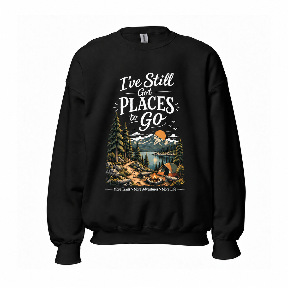 Slow Path  Vintage Mountain Lake Camping & Hiking Adventure Graphic Sweatshirt